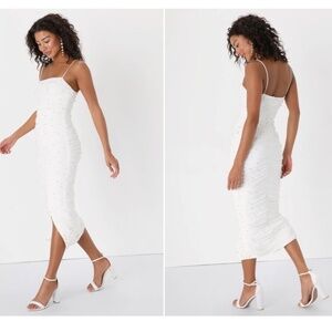 LULU's Sexy Chic Bachelorette Wedding Bridal Shower White Pearl Bodycon Dress
